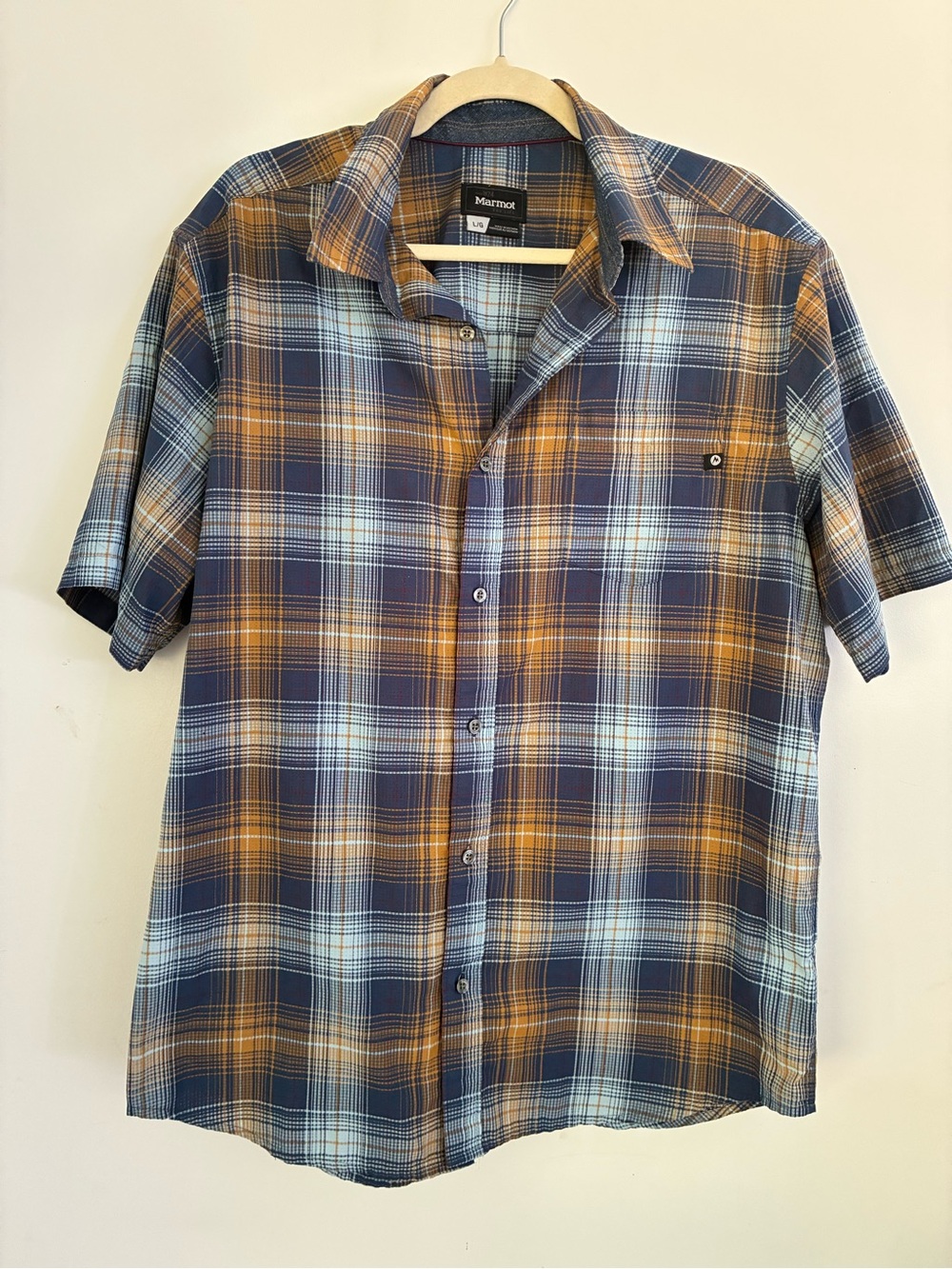 Marmot Men's Short-Sleeve Plaid Button-Up Shirt - Navy & Mustard L